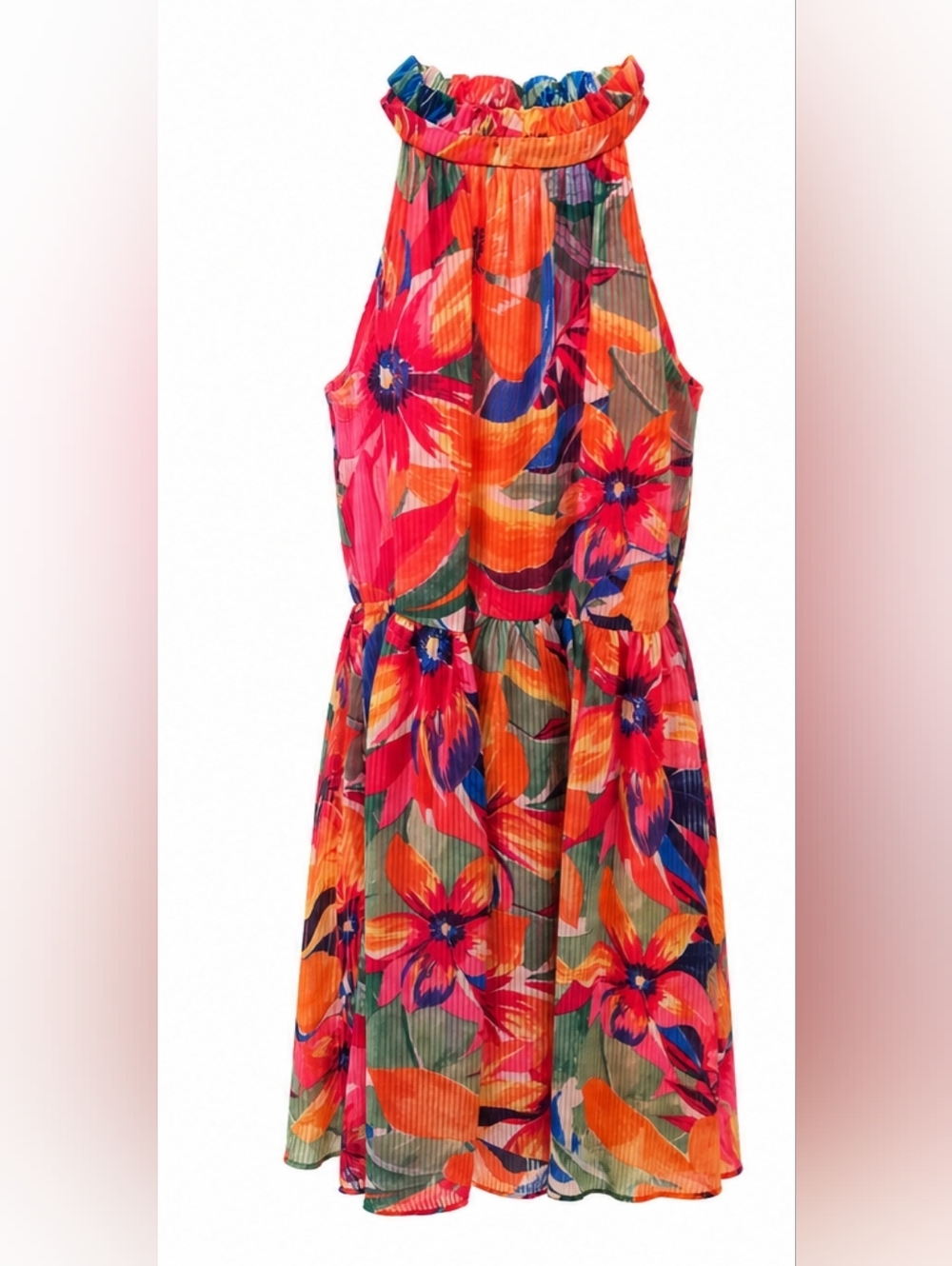 Vince Camuto Bright Floral Halter Dress - Orange, Pink, Blue, Green